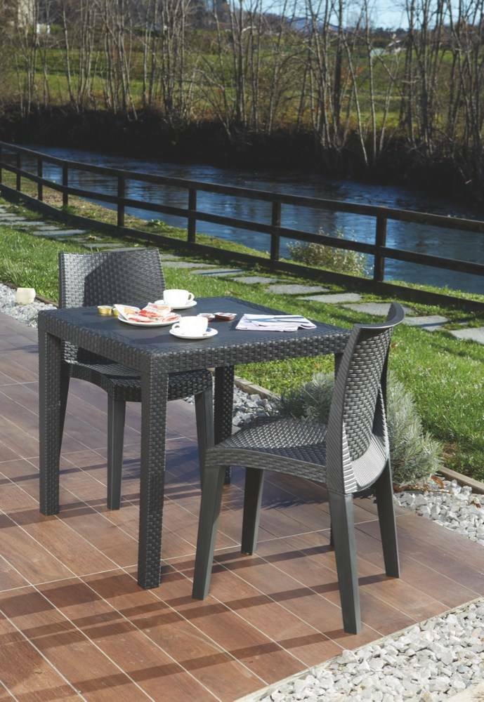 Sedia da esterno Trieste, Seduta da giardino, Sedia per tavolo da pranzo, Poltrona outdoor effetto rattan, 100 % Made in Italy, 48x55h86 cm, Antracite