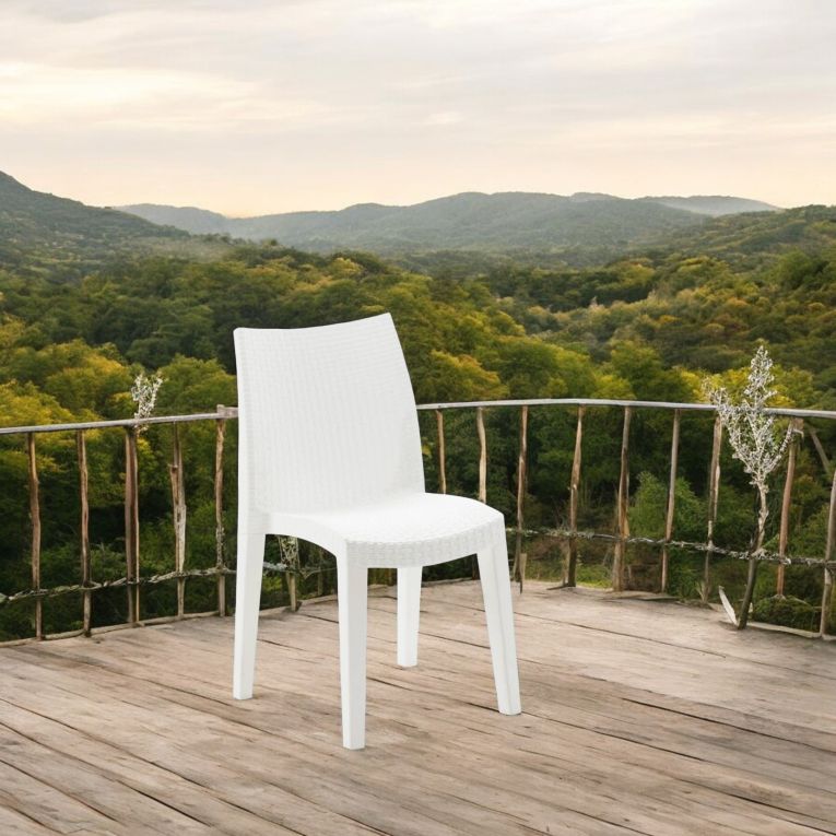 Sedia da esterno Trieste, Seduta da giardino, Sedia per tavolo da pranzo, Poltrona outdoor effetto rattan, 100 % Made in Italy, 48x55h86 cm, Bianco