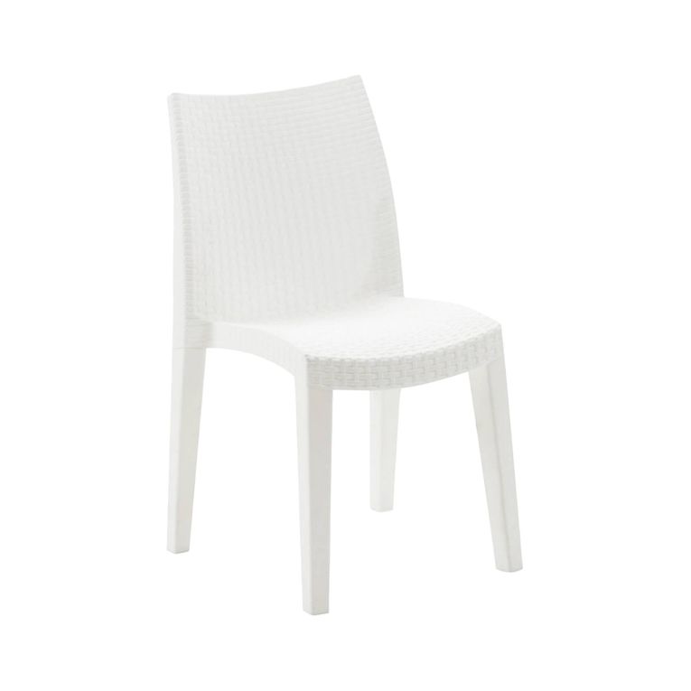 Sedia da esterno Trieste, Seduta da giardino, Sedia per tavolo da pranzo, Poltrona outdoor effetto rattan, 100 % Made in Italy, 48x55h86 cm, Bianco