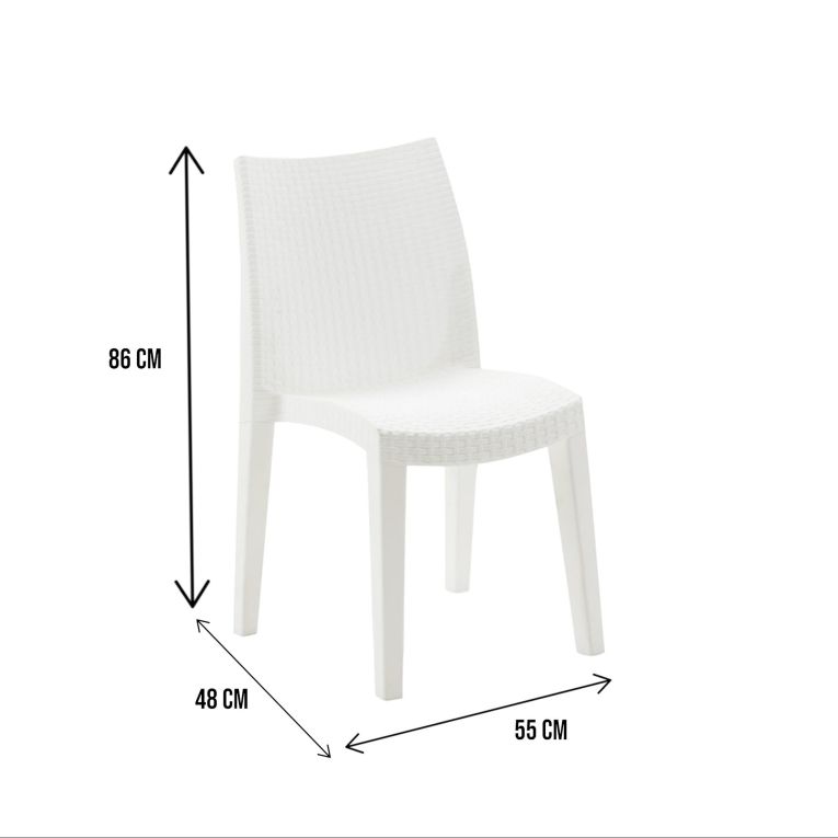 Sedia da esterno Trieste, Seduta da giardino, Sedia per tavolo da pranzo, Poltrona outdoor effetto rattan, 100 % Made in Italy, 48x55h86 cm, Bianco