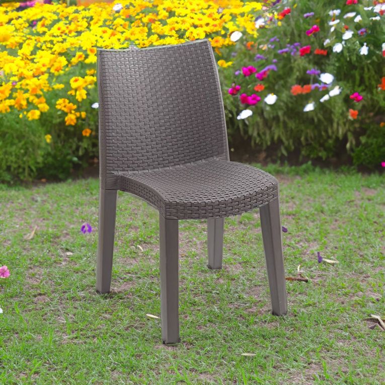 Sedia da esterno Trieste, Seduta da giardino, Sedia per tavolo da pranzo, Poltrona outdoor effetto rattan, 100 % Made in Italy, 48x55h86 cm, Marrone