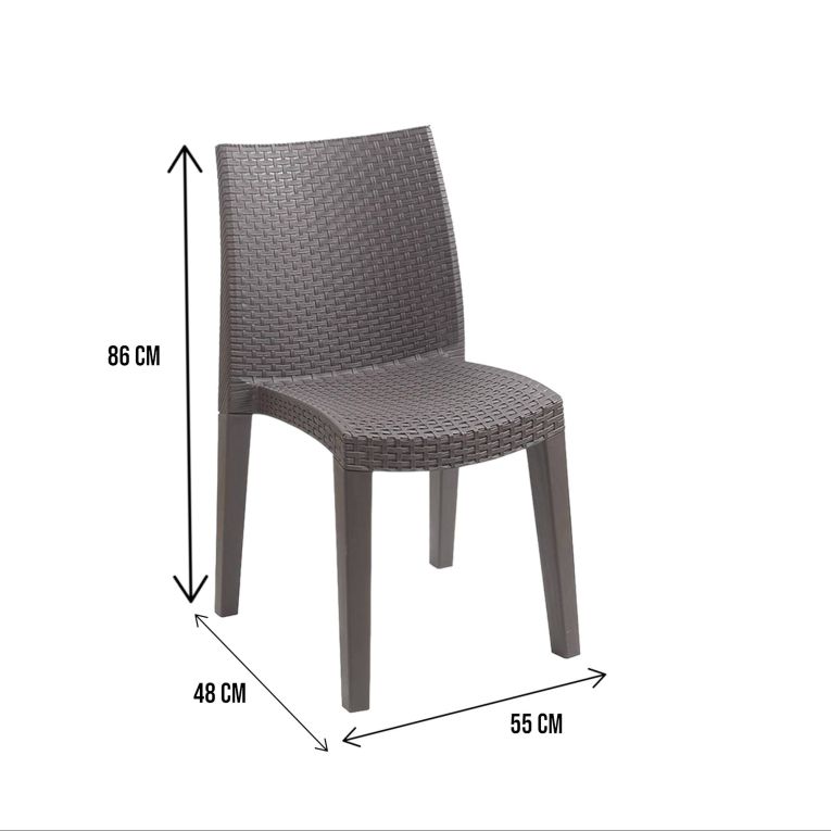 Sedia da esterno Trieste, Seduta da giardino, Sedia per tavolo da pranzo, Poltrona outdoor effetto rattan, 100 % Made in Italy, 48x55h86 cm, Marrone
