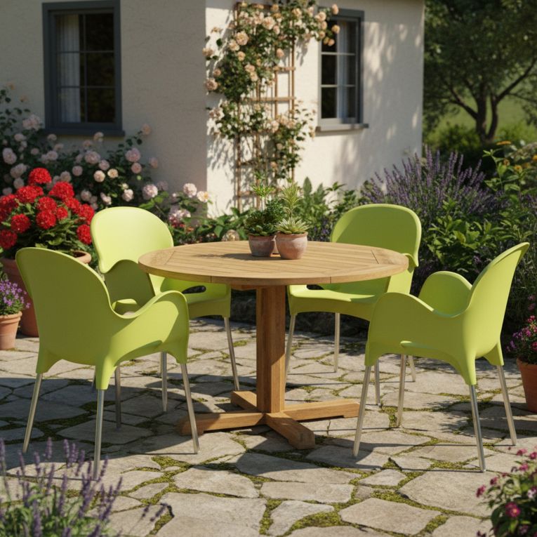 Sedia da Esterno Verde 4 Sedie Impilabile, Braccioli Made in Italy - Raimund
