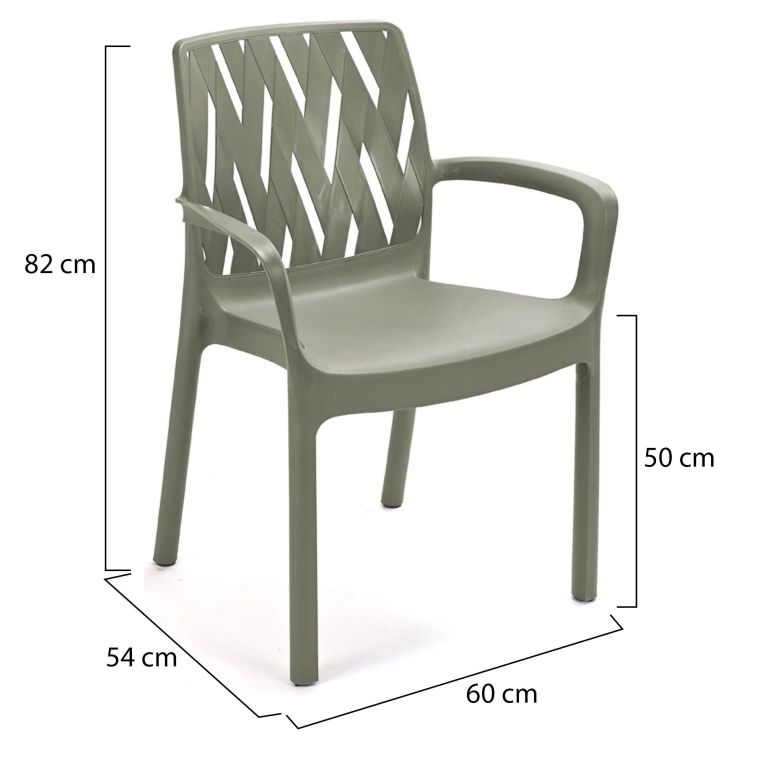 Sedia da Esterno Verde 4 Sedie Impilabile, Braccioli Made in Italy - Rumley