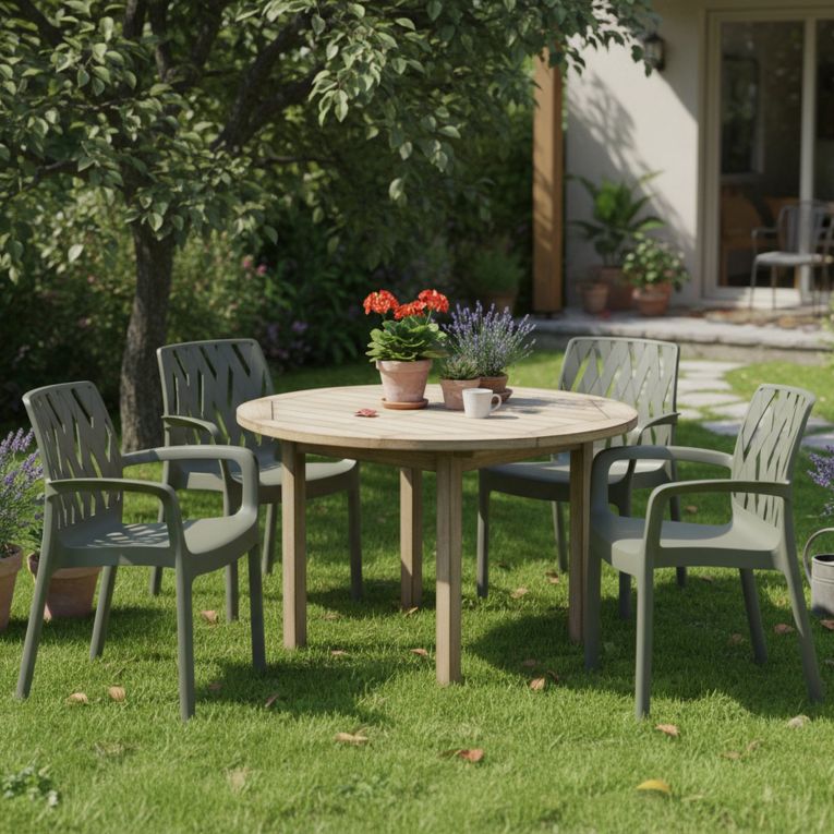 Sedia da Esterno Verde 4 Sedie Impilabile, Braccioli Made in Italy - Rumley