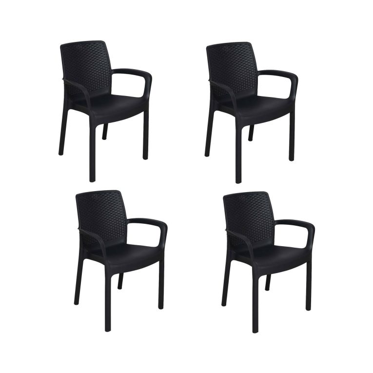 Sedia da esterno Viterbo, Set di 4 sedute da giardino, Sedia per tavolo da pranzo, Poltrona outdoor effetto rattan, 100 % Made in Italy, 54x60h82 cm, Antracite