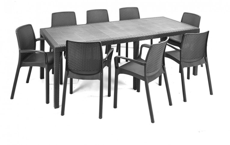 Sedia da esterno Viterbo, Set di 4 sedute da giardino, Sedia per tavolo da pranzo, Poltrona outdoor effetto rattan, 100 % Made in Italy, 54x60h82 cm, Antracite