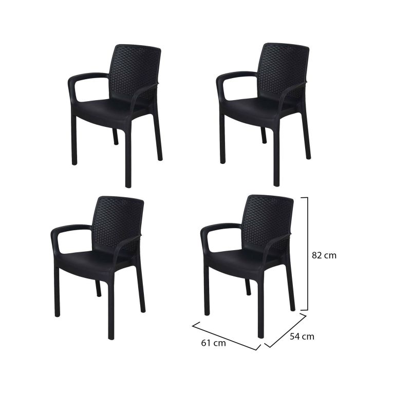 Sedia da esterno Viterbo, Set di 4 sedute da giardino, Sedia per tavolo da pranzo, Poltrona outdoor effetto rattan, 100 % Made in Italy, 54x60h82 cm, Antracite