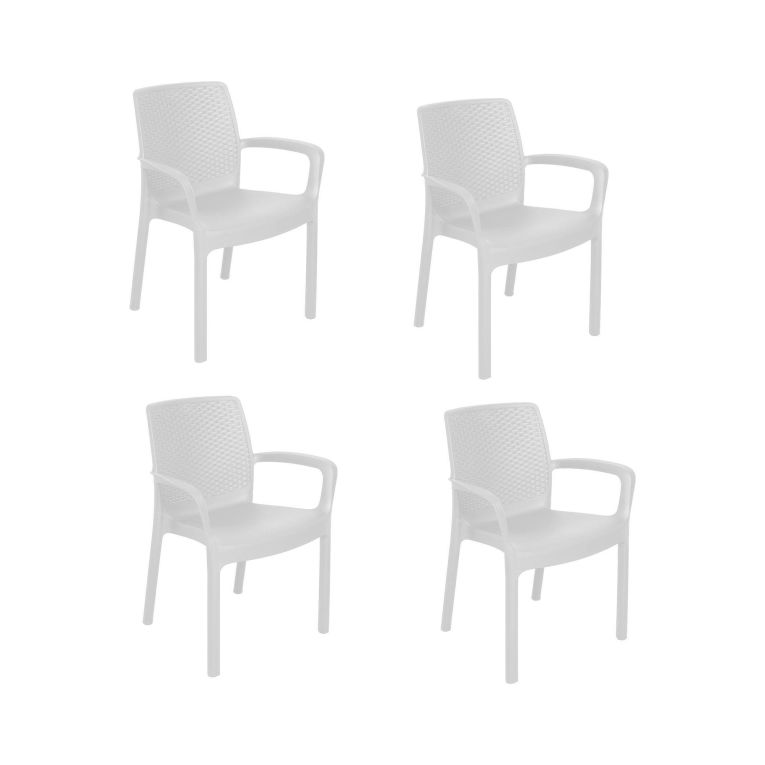 Sedia da esterno Viterbo, Set di 4 sedute da giardino, Sedia per tavolo da pranzo, Poltrona outdoor effetto rattan, 100 % Made in Italy, 54x60h82 cm, Bianco