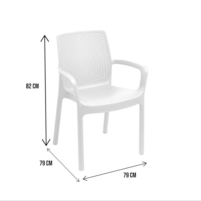 Sedia da esterno Viterbo, Set di 4 sedute da giardino, Sedia per tavolo da pranzo, Poltrona outdoor effetto rattan, 100 % Made in Italy, 54x60h82 cm, Bianco