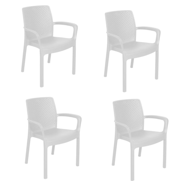 Sedia da esterno Viterbo, Set di 4 sedute da giardino, Sedia per tavolo da pranzo, Poltrona outdoor effetto rattan, 100 % Made in Italy, 54x60h82 cm, Bianco