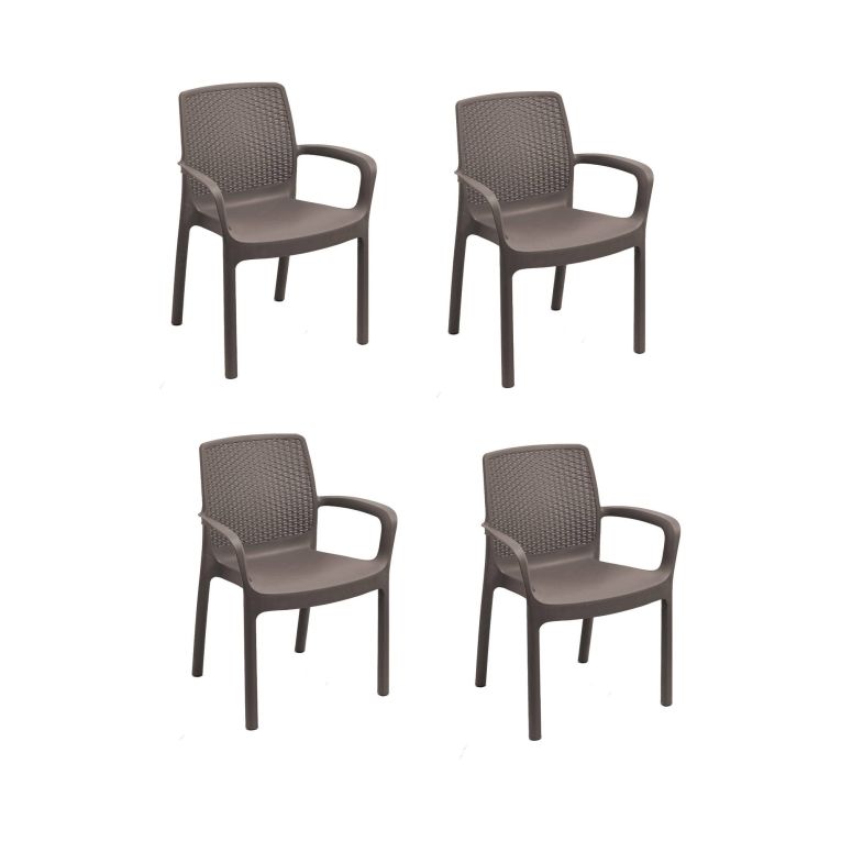Sedia da esterno Viterbo, Set di 4 sedute da giardino, Sedia per tavolo da pranzo, Poltrona outdoor effetto rattan, 100 % Made in Italy, 54x60h82 cm, Marrone