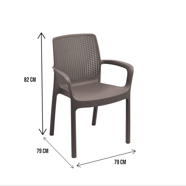 Sedia da esterno Viterbo, Set di 4 sedute da giardino, Sedia per tavolo da pranzo, Poltrona outdoor effetto rattan, 100 % Made in Italy, 54x60h82 cm, Marrone