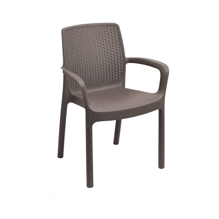 Sedia da esterno Viterbo, Set di 4 sedute da giardino, Sedia per tavolo da pranzo, Poltrona outdoor effetto rattan, 100 % Made in Italy, 54x60h82 cm, Marrone