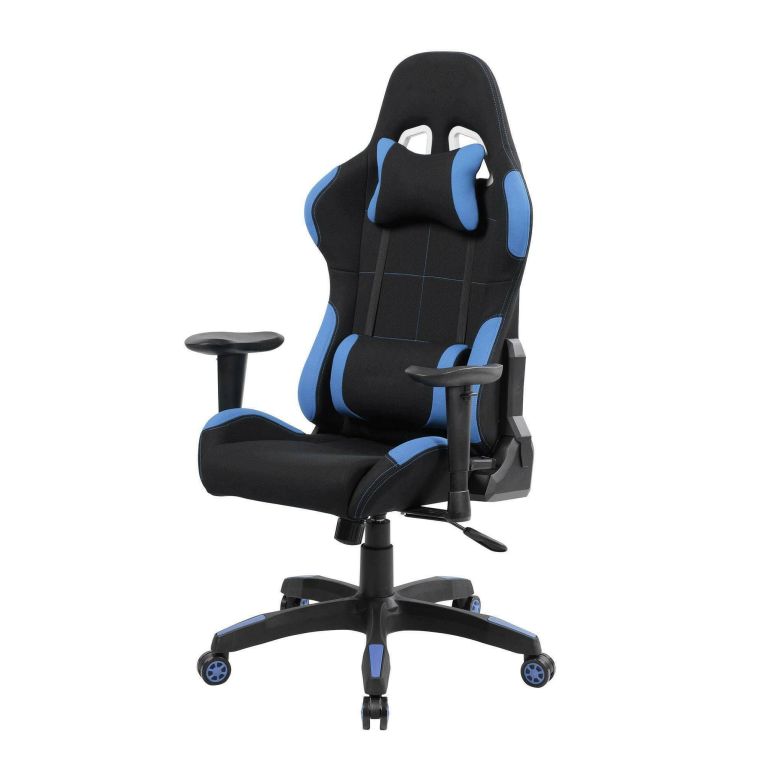 Sedia da gaming Bundaberg, Poltrona da gaming adulto, Sedia da scrivania, 57x72h124-134 cm, Nero e Blu