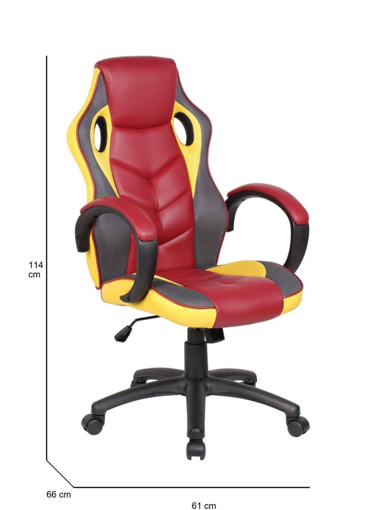 Sedia da gaming Caloundra, Poltrona da gaming adulto, Sedia da scrivania, 66x61h104-114 cm, Rosso e Giallo