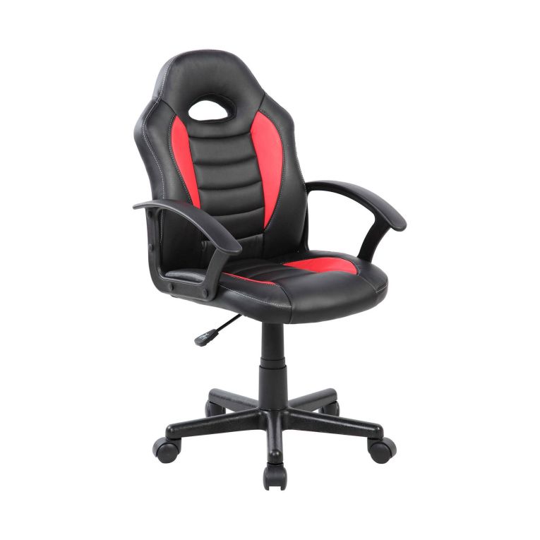 Sedia da gaming girevole con braccioli in ecopelle nera e rossa - Miranda