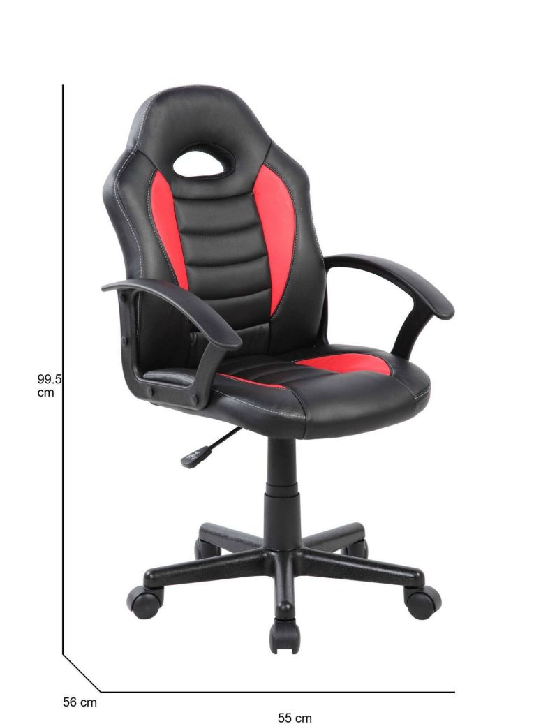 Sedia da gaming girevole con braccioli in ecopelle nera e rossa - Miranda