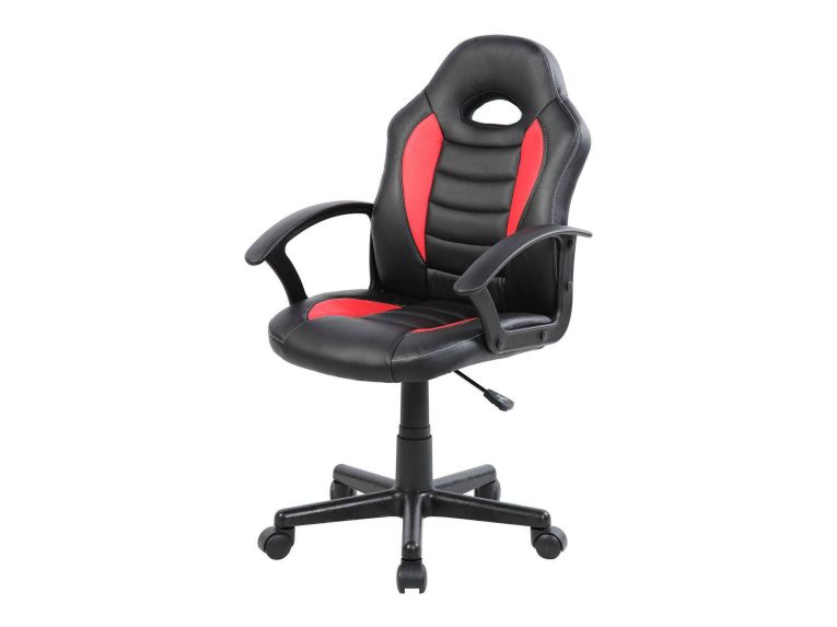 Sedia da gaming girevole con braccioli in ecopelle nera e rossa - Miranda