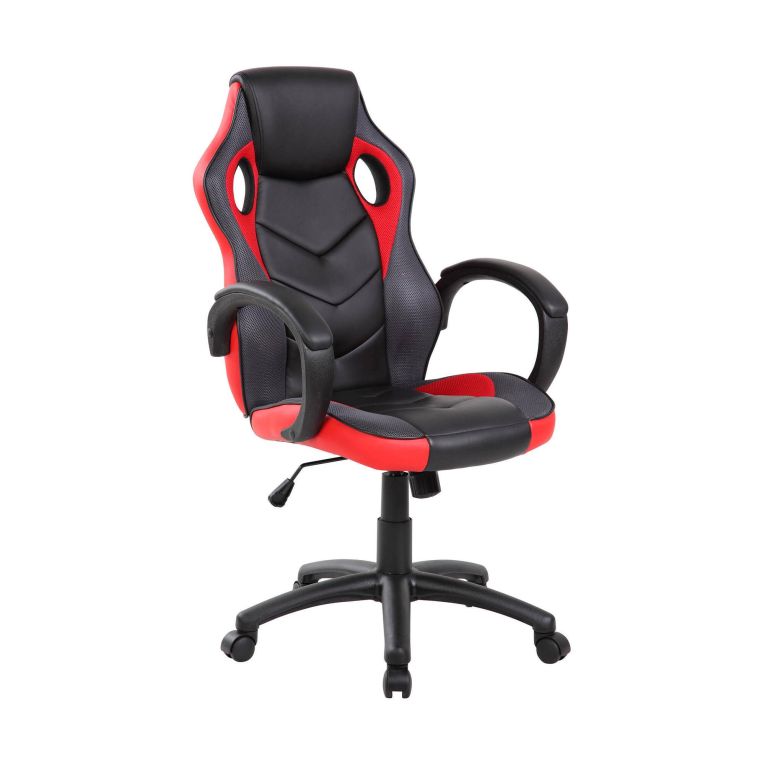 Sedia da gaming imbottita con braccioli in ecopelle nera e rossa - Urbana