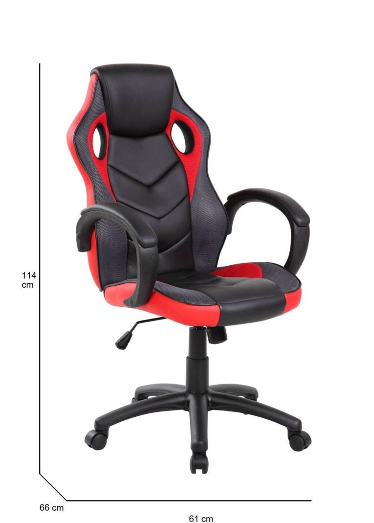 Sedia da gaming imbottita con braccioli in ecopelle nera e rossa - Urbana