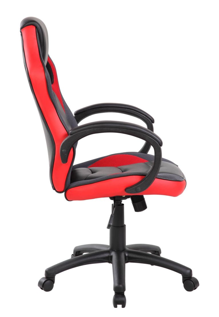 Sedia da gaming imbottita con braccioli in ecopelle nera e rossa - Urbana