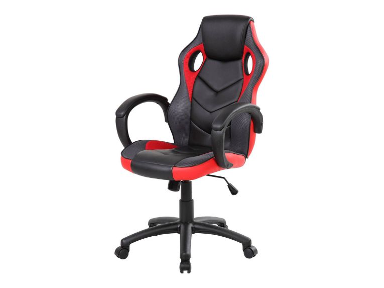 Sedia da gaming imbottita con braccioli in ecopelle nera e rossa - Urbana