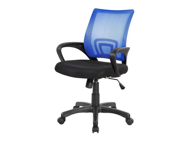 Sedia da studio con ruote con braccioli in tessuto nera e blu - Reticolo