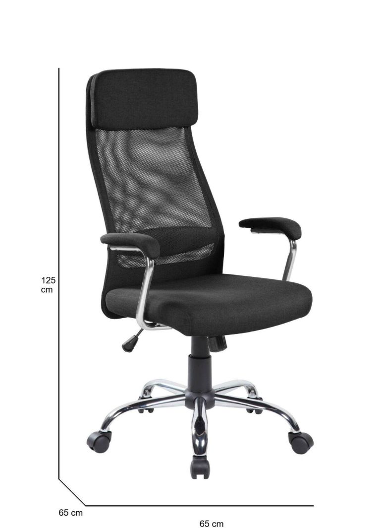 Sedia da ufficio con ruote con braccioli in tessuto nera - Jou