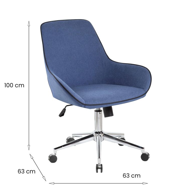 Sedia da ufficio Darwin, Poltrona operativa con ruote, Seduta ergonomica da ufficio, 63x63h100 cm, Blu