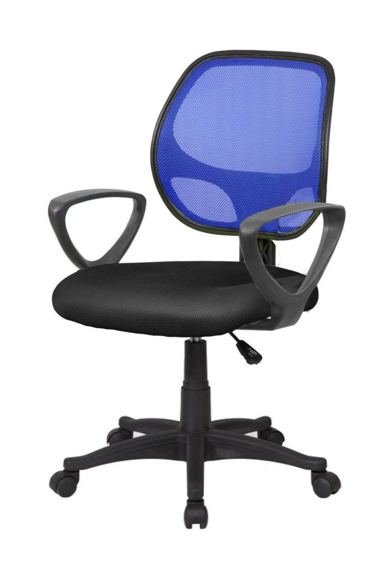 Sedia da ufficio Geraldton, Poltrona operativa a rete con braccioli, Seduta ergonomica da ufficio, 56x57h88-100 cm, Nero e Blu