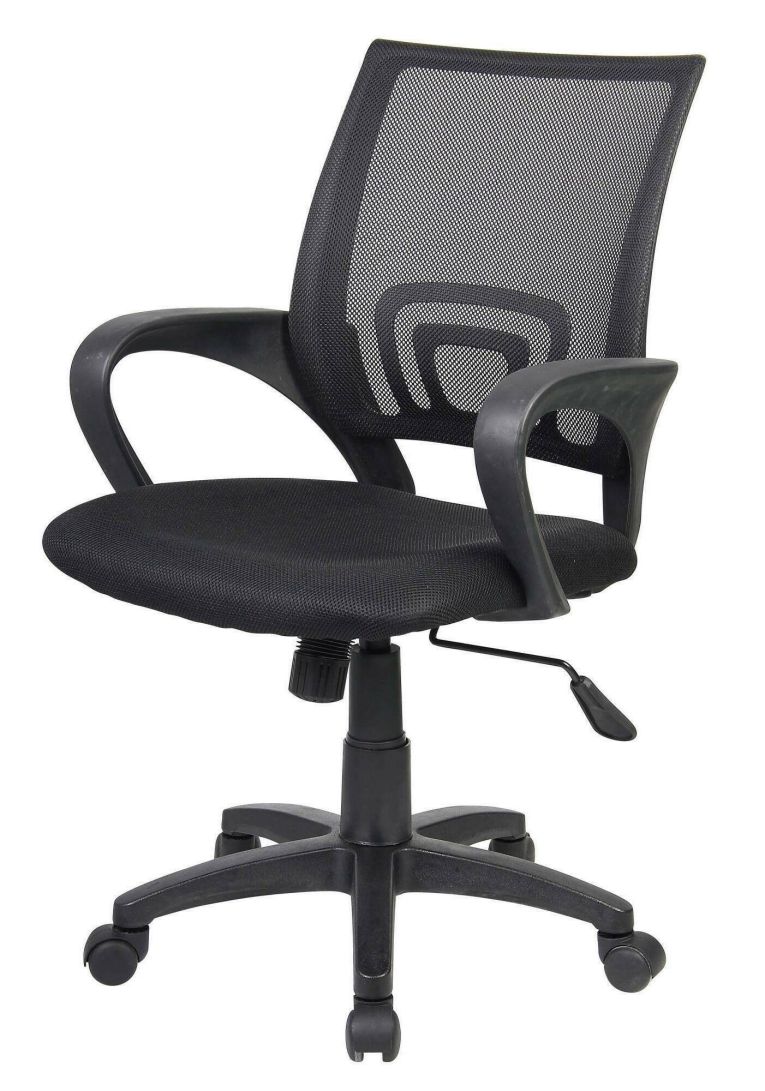 Sedia da ufficio Lismore, Sedia operativa a rete con braccioli, Seduta ergonomica da ufficio, 59x54h90-100 cm, Nero