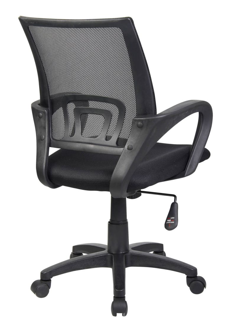 Sedia da ufficio Lismore, Sedia operativa a rete con braccioli, Seduta ergonomica da ufficio, 59x54h90-100 cm, Nero