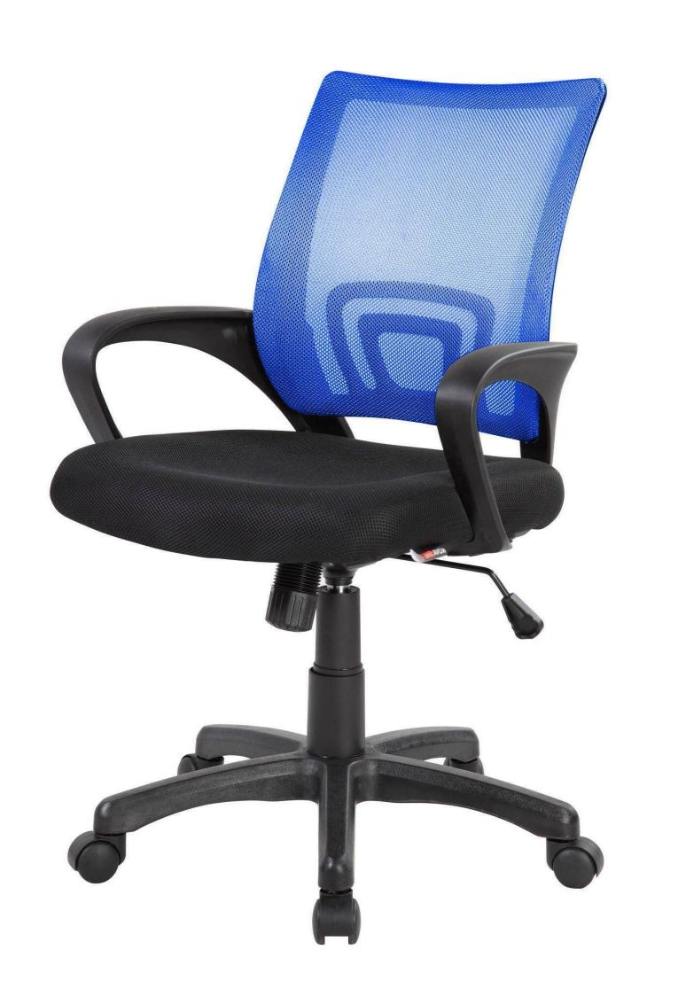 Sedia da ufficio Lismore, Sedia operativa a rete con braccioli, Seduta ergonomica da ufficio, 59x54h90-100 cm, Nero e Blu