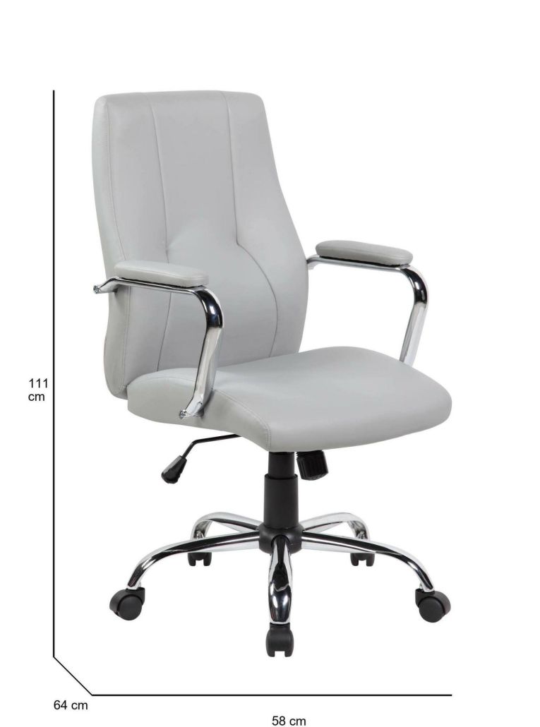 Sedia ergonomica con ruote imbottita con braccioli in ecopelle grigia - Yuki