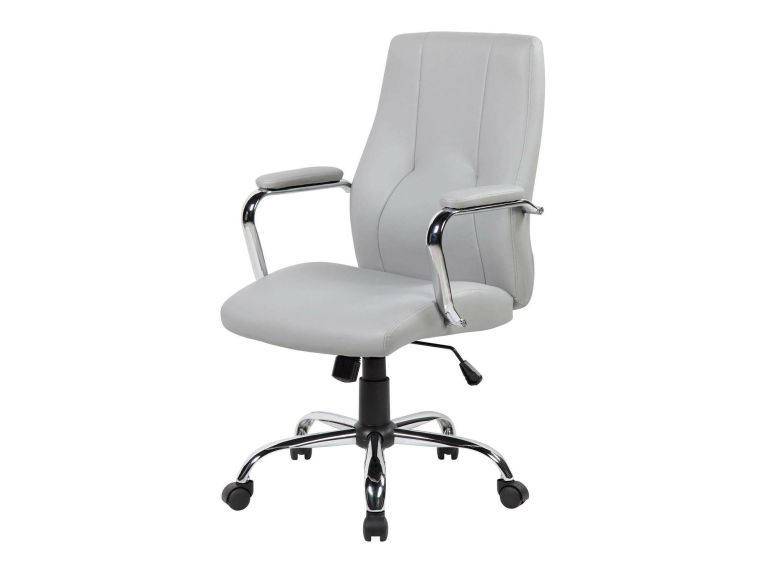 Sedia ergonomica con ruote imbottita con braccioli in ecopelle grigia - Yuki