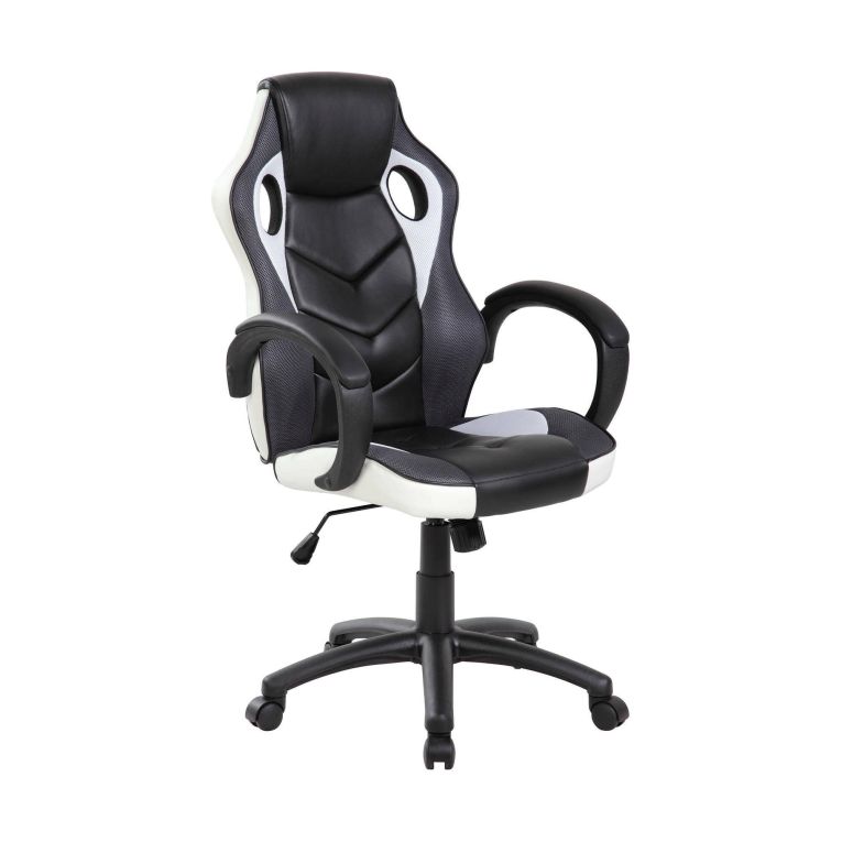 Sedia gaming imbottita con braccioli in tessuto nera e bianca - Urbana