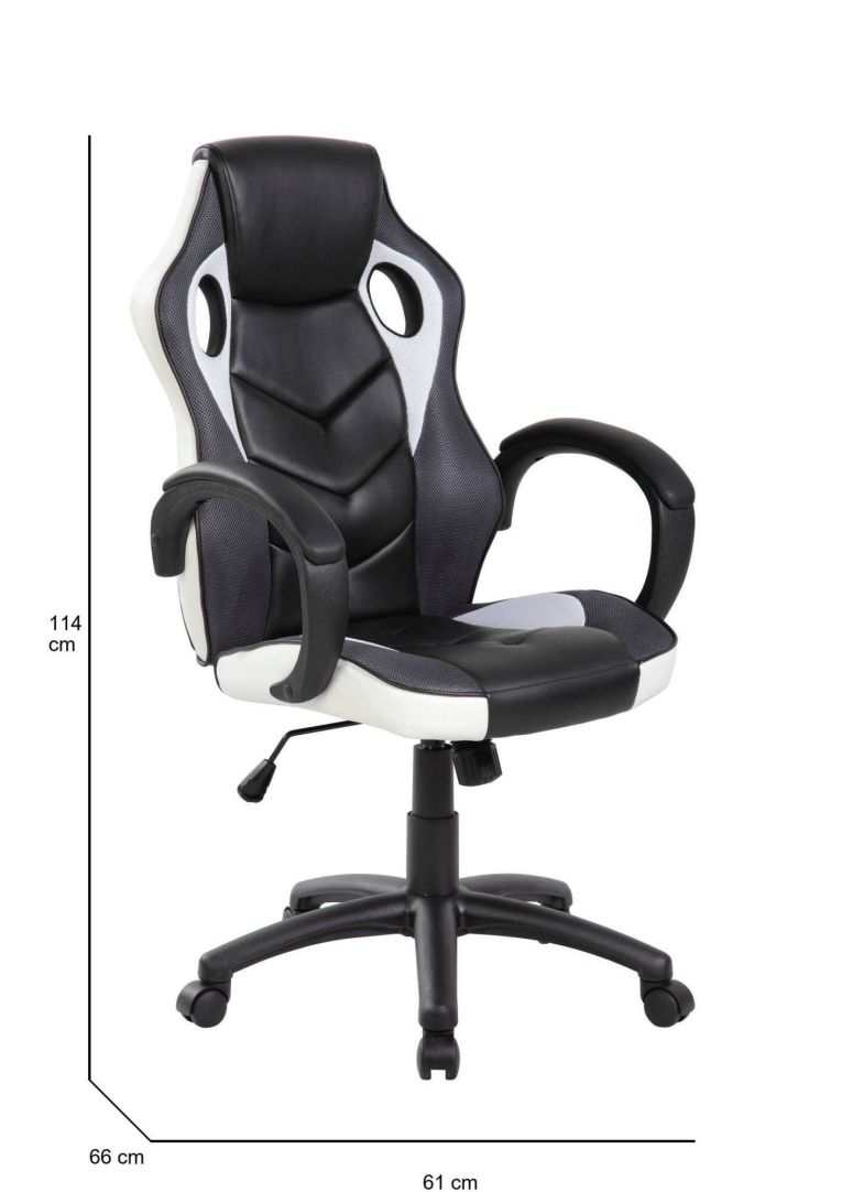 Sedia gaming imbottita con braccioli in tessuto nera e bianca - Urbana