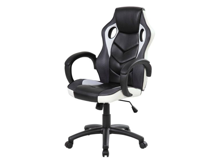 Sedia gaming imbottita con braccioli in tessuto nera e bianca - Urbana