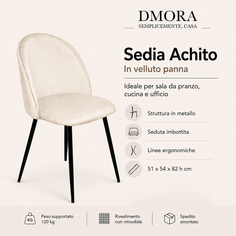 Sedia imbottita in velluto panna - Achito