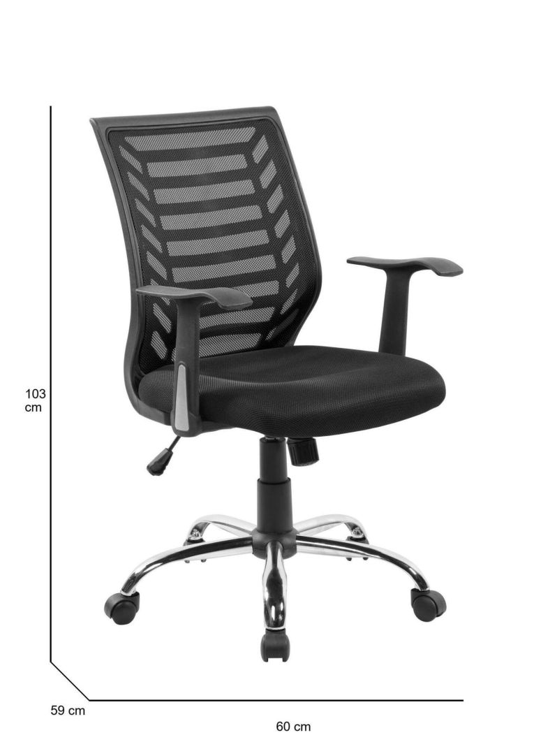 Sedia per studio con ruote imbottita in tessuto nera - Camaleonte