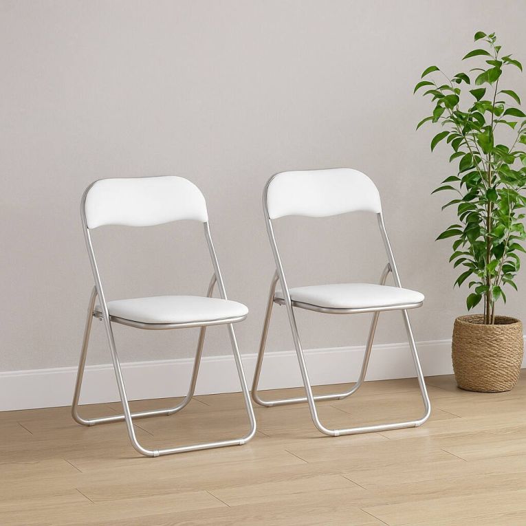 Sedia pieghevole Marbella, Set di 2 sedie salvaspazio, Sedia per ospiti, Seduta per riunioni in simil ecopelle, 43x47h80 cm, Bianco