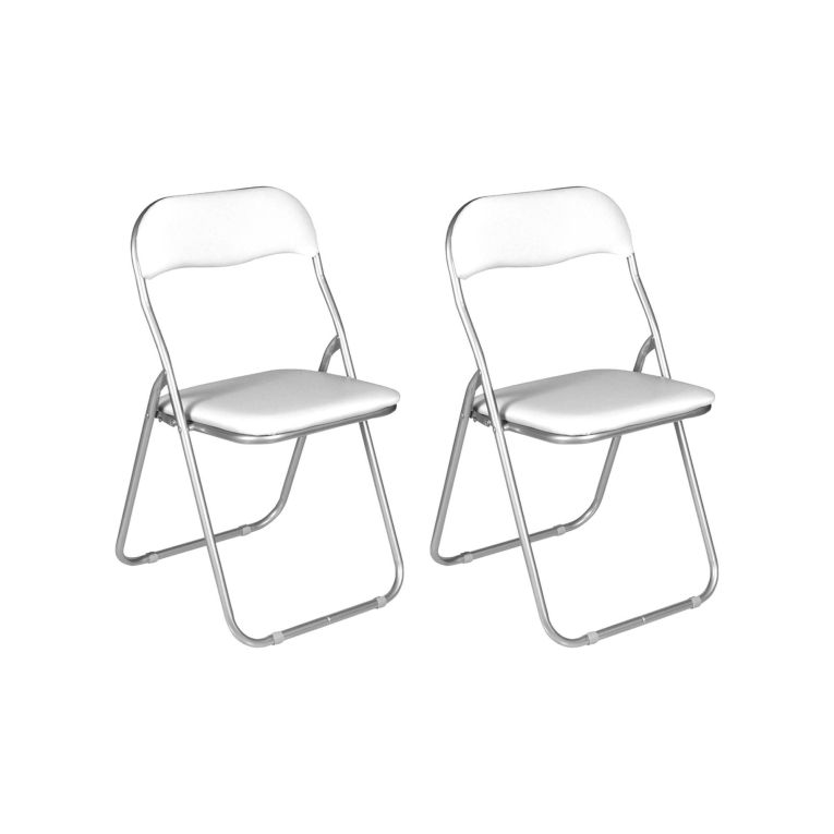 Sedia pieghevole Marbella, Set di 2 sedie salvaspazio, Sedia per ospiti, Seduta per riunioni in simil ecopelle, 43x47h80 cm, Bianco