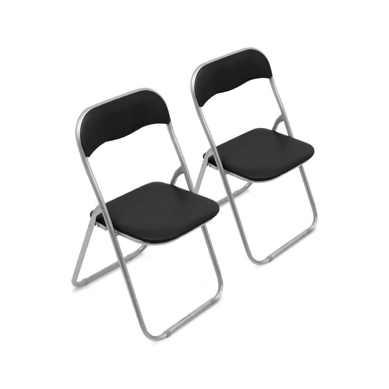 Sedia pieghevole Marbella, Set di 2 sedie salvaspazio, Sedia per ospiti, Seduta per riunioni in simil ecopelle, 43x47h80 cm, Nero