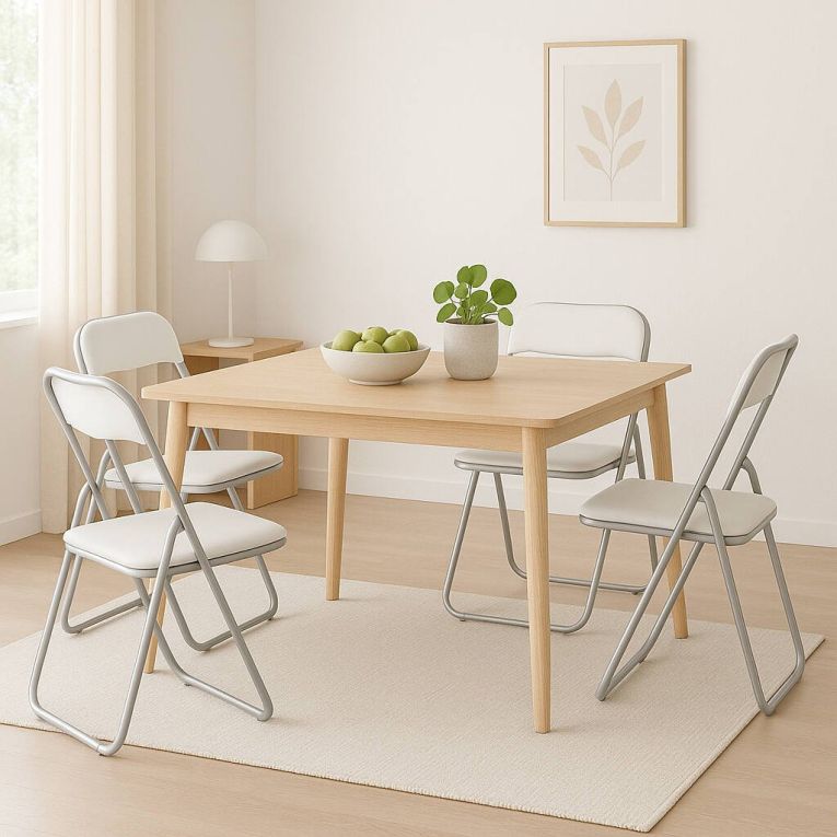 Sedia pieghevole Marbella, Set di 4 sedie salvaspazio, Sedia per ospiti, Seduta per riunioni in simil ecopelle, 43x47h80 cm, Bianco