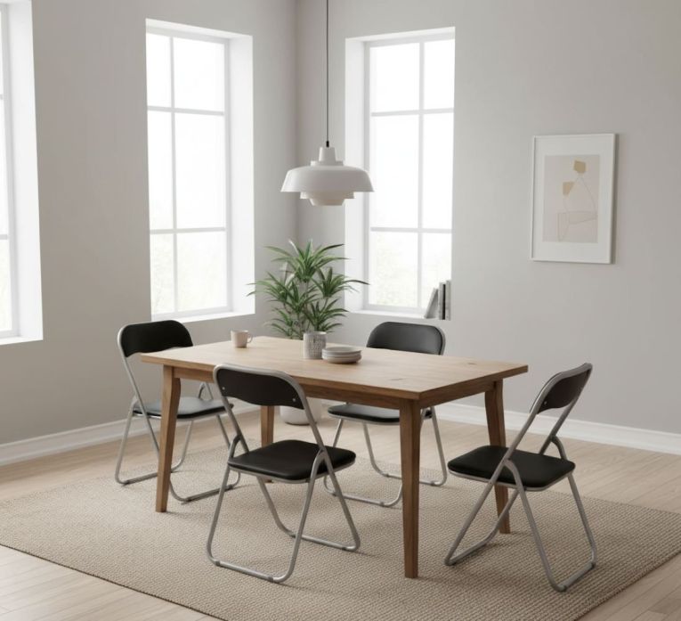 Sedia pieghevole Marbella, Set di 4 sedie salvaspazio, Sedia per ospiti, Seduta per riunioni in simil ecopelle, 43x47h80 cm, Nero