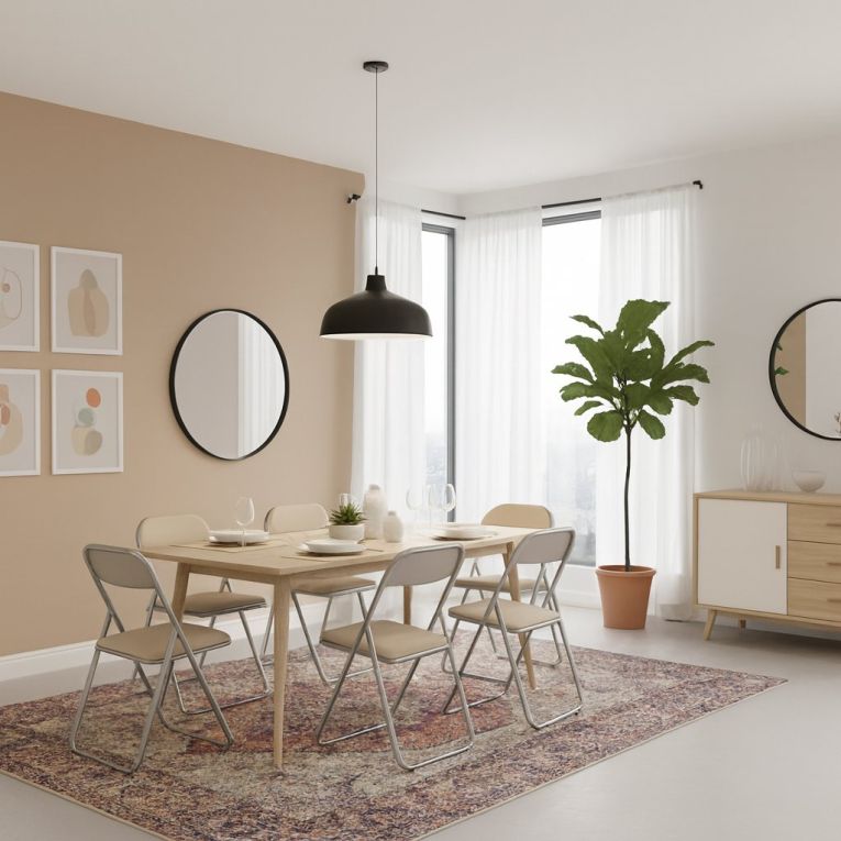 Sedia pieghevole Marbella, Set di 6 sedie salvaspazio, Sedia per ospiti, Seduta per riunioni in simil ecopelle, 43x47h80 cm, Beige