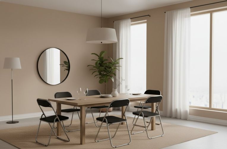 Sedia pieghevole Marbella, Set di 6 sedie salvaspazio, Sedia per ospiti, Seduta per riunioni in simil ecopelle, 43x47h80 cm, Nero