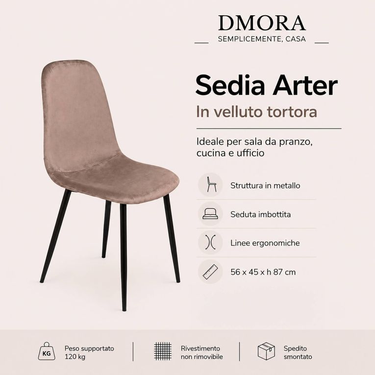 Sedia schienale rettangolare imbottita in velluto tortora - Arter
