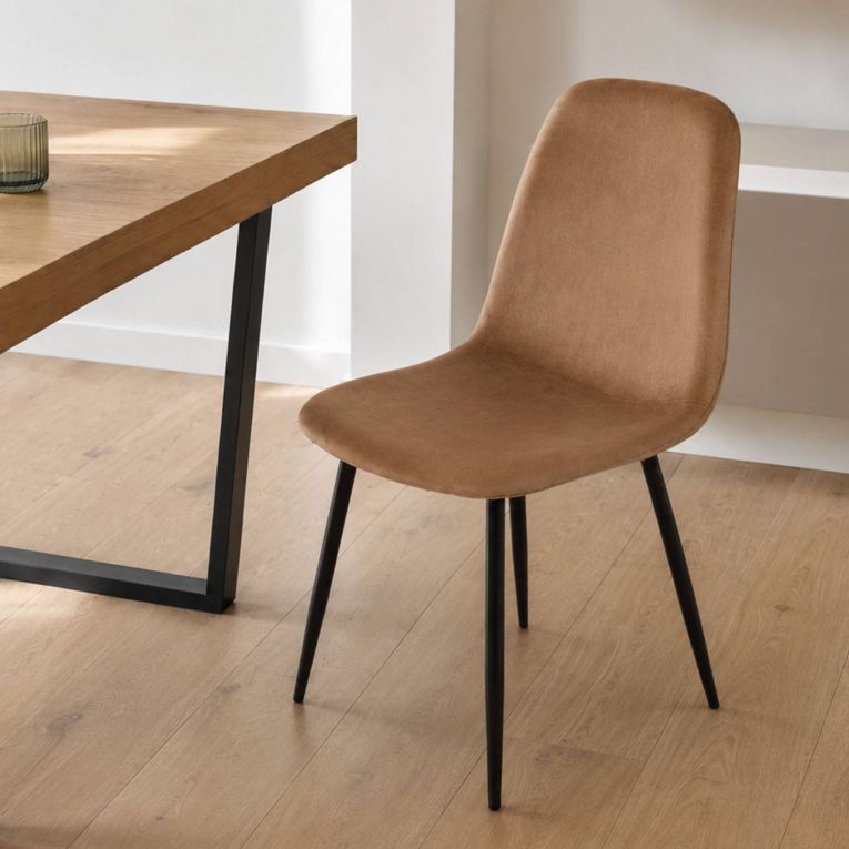Sedia squadrata imbottita in velluto beige - Arter